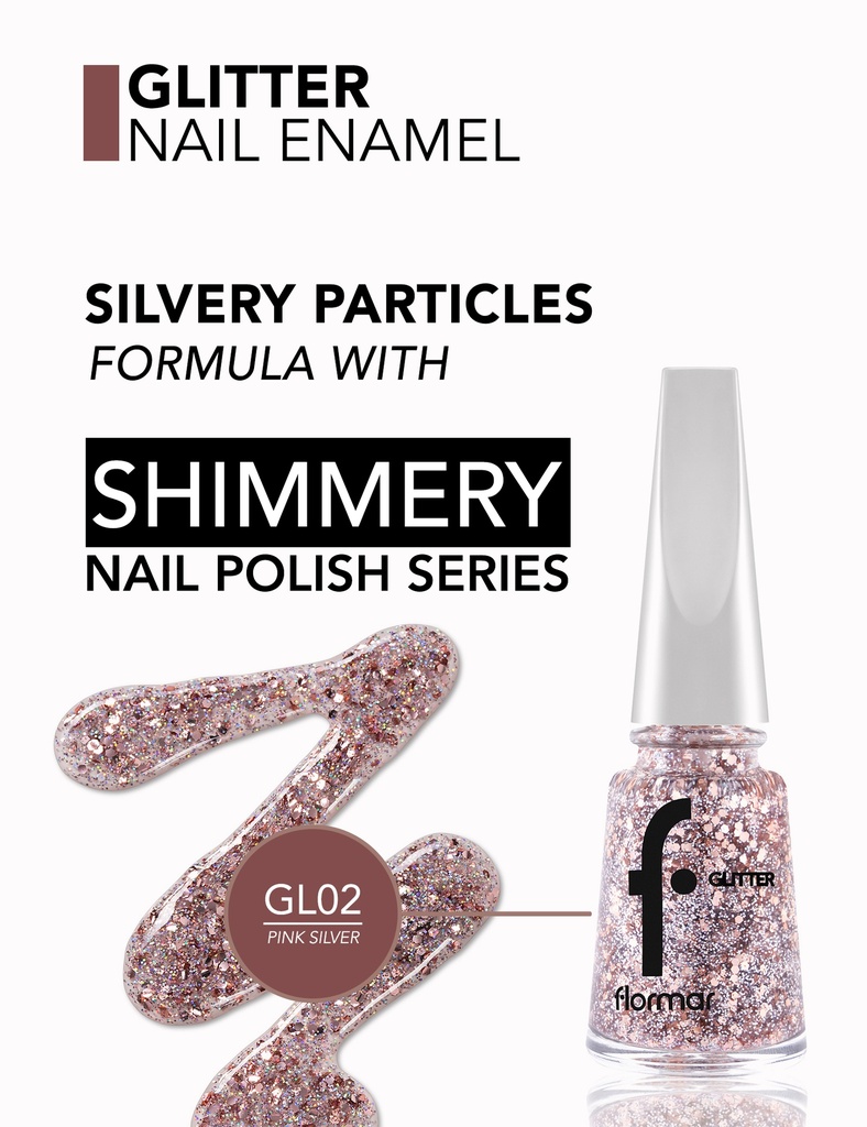 Flormar Nail Glitter 02 Pink Silver